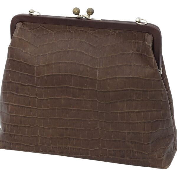 Sac à main "Mery" châtain en cuir véritable façon croco